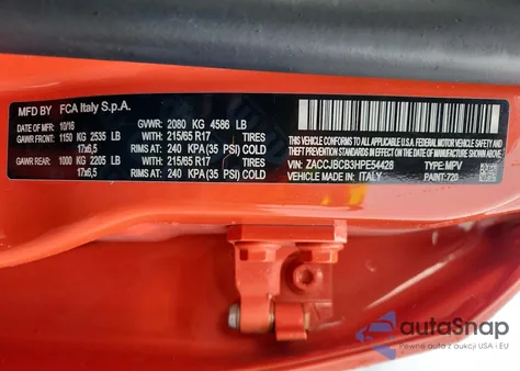 2017 Jeep Renegade Trailhawk 4 z USA, uszkodzony, nr VIN ZACCJBCB3HPE54428